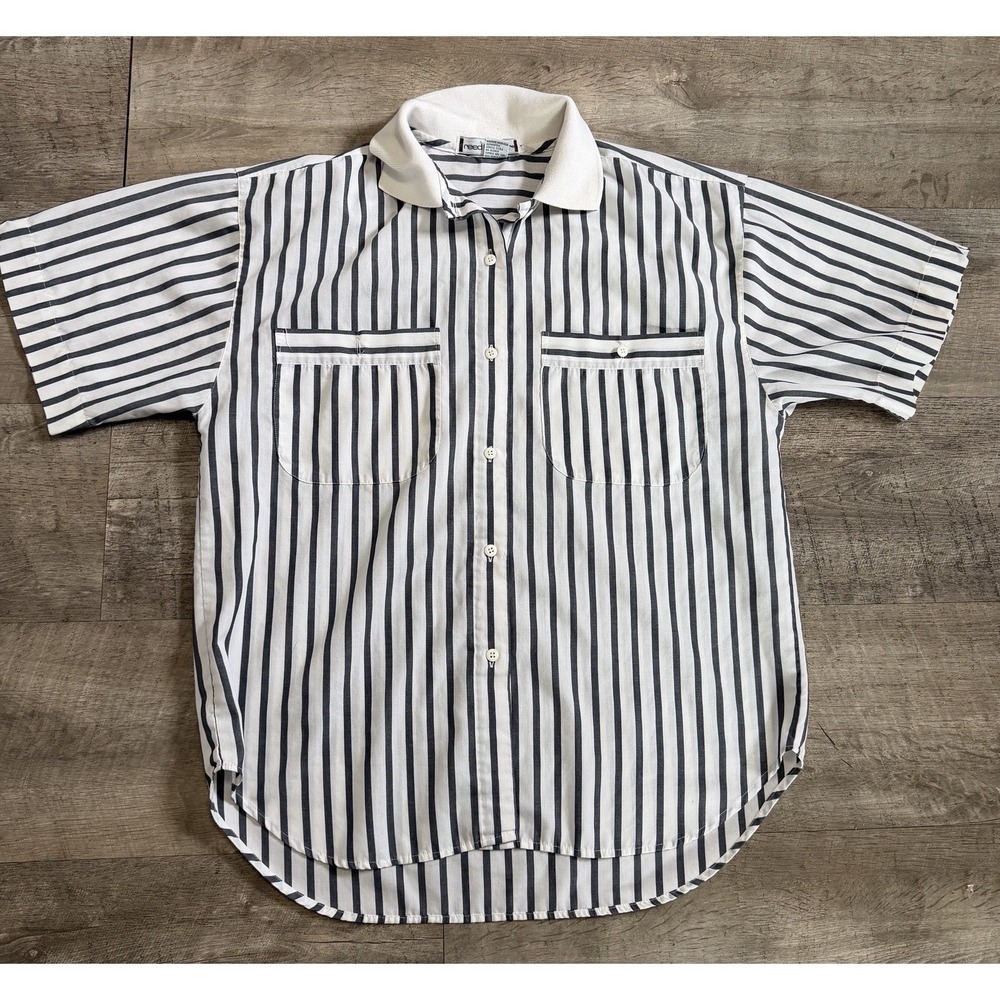 Vintage Reed Hunter Shirt Mens‎ Large White Black Striped Collar Pocket